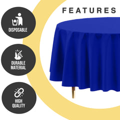 Premium Round Dark Blue Plastic Table Cover | 84 in.