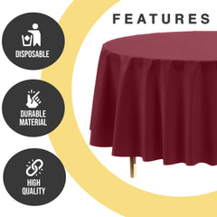 Premium Round Burgundy Plastic Table Covers | 6 Pack | 84 in.