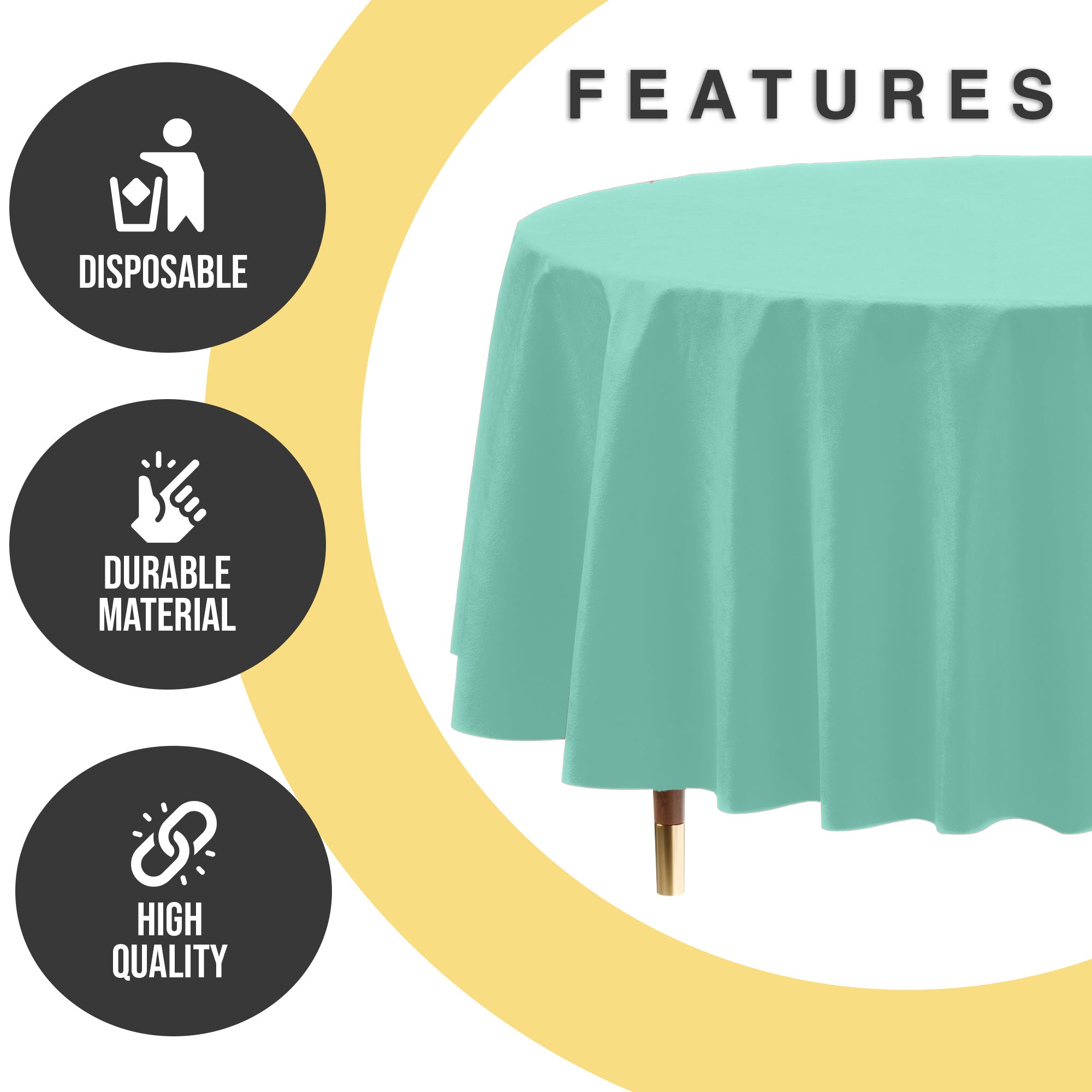 Premium Round Mint Plastic Table Covers | 6 Pack | 84 in.