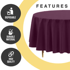 Premium Round Plum Plastic Table Cover | 84 in.