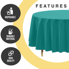 Premium Round Teal Plastic Table Covers | 6 Pack | 84 in.