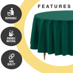 Premium Round Dark Green Plastic Table Covers | 6 Pack | 84 in.