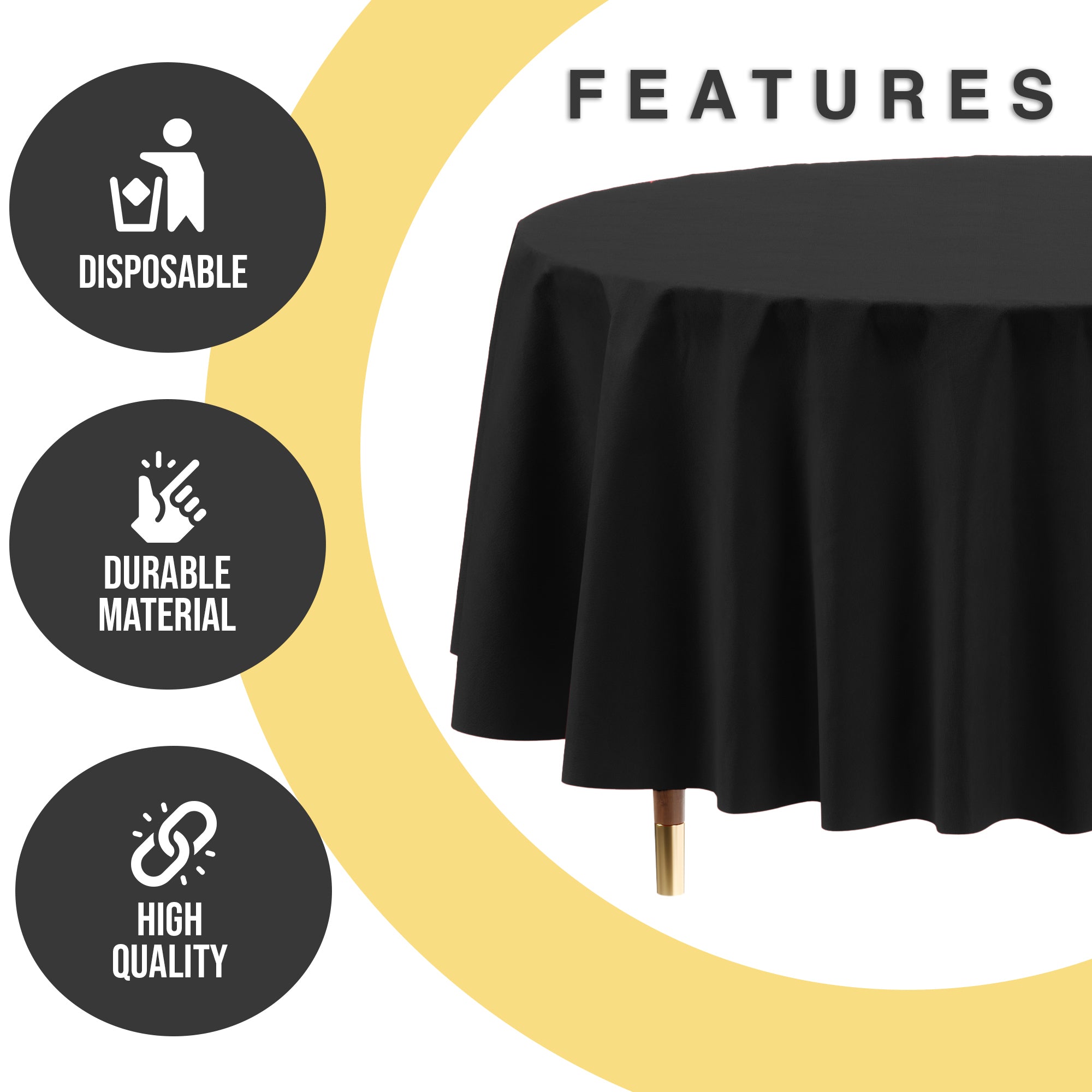 Premium Round Black Plastic Table Covers | 6 Pack | 84 in.