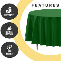 Premium Round Emerald Green Plastic Table Cover | 84 in.