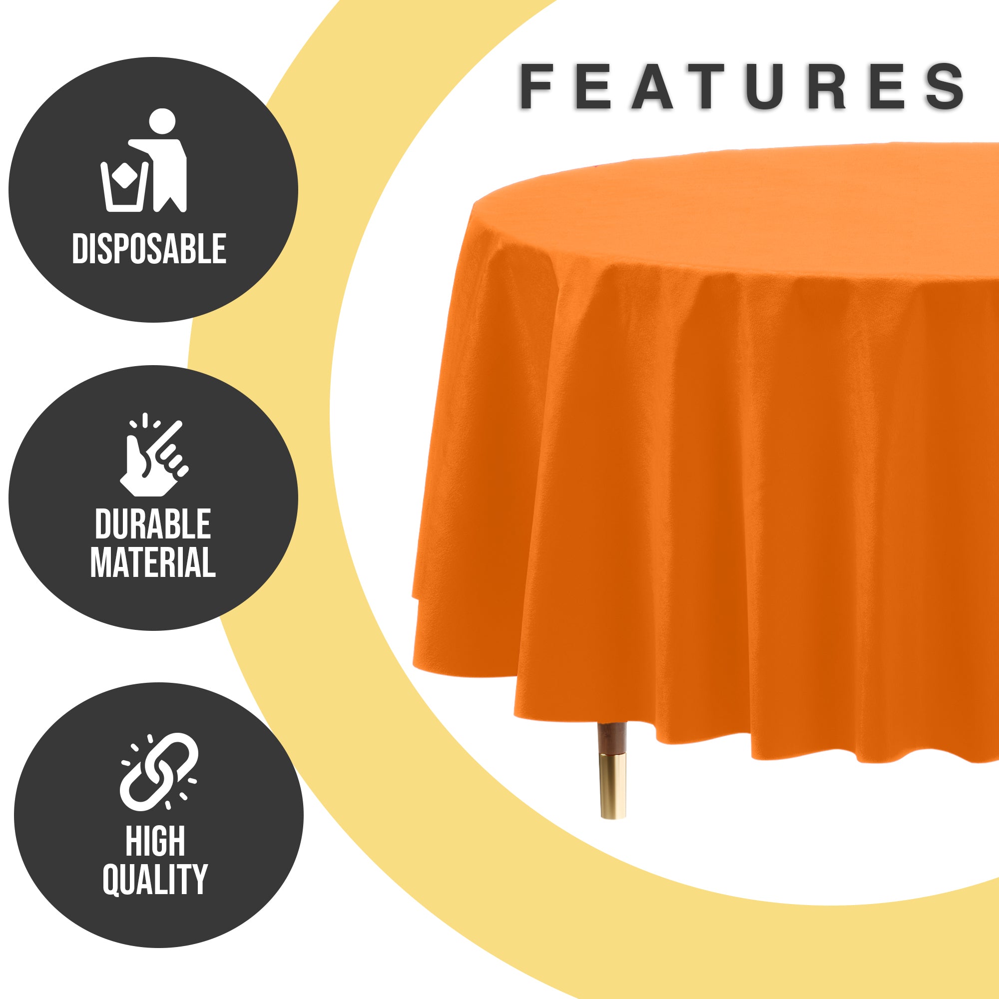 Premium Round Orange Plastic Table Cover | 84 in.