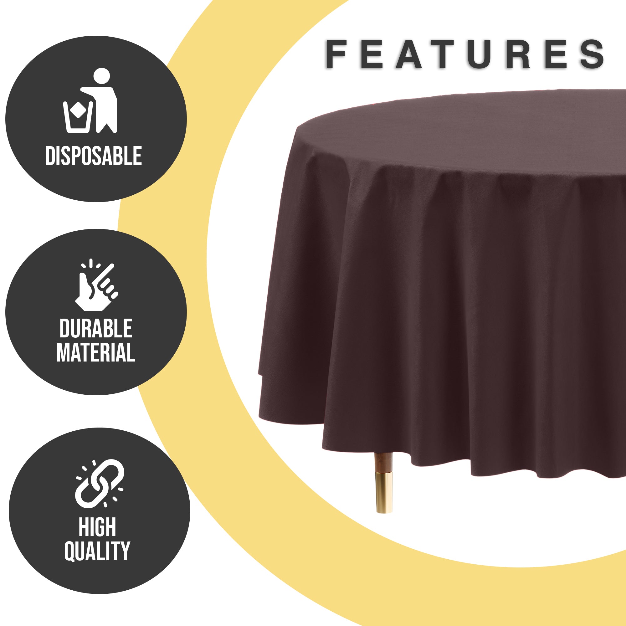 Premium Round Brown Plastic Table Covers | 6 Pack | 84 in.