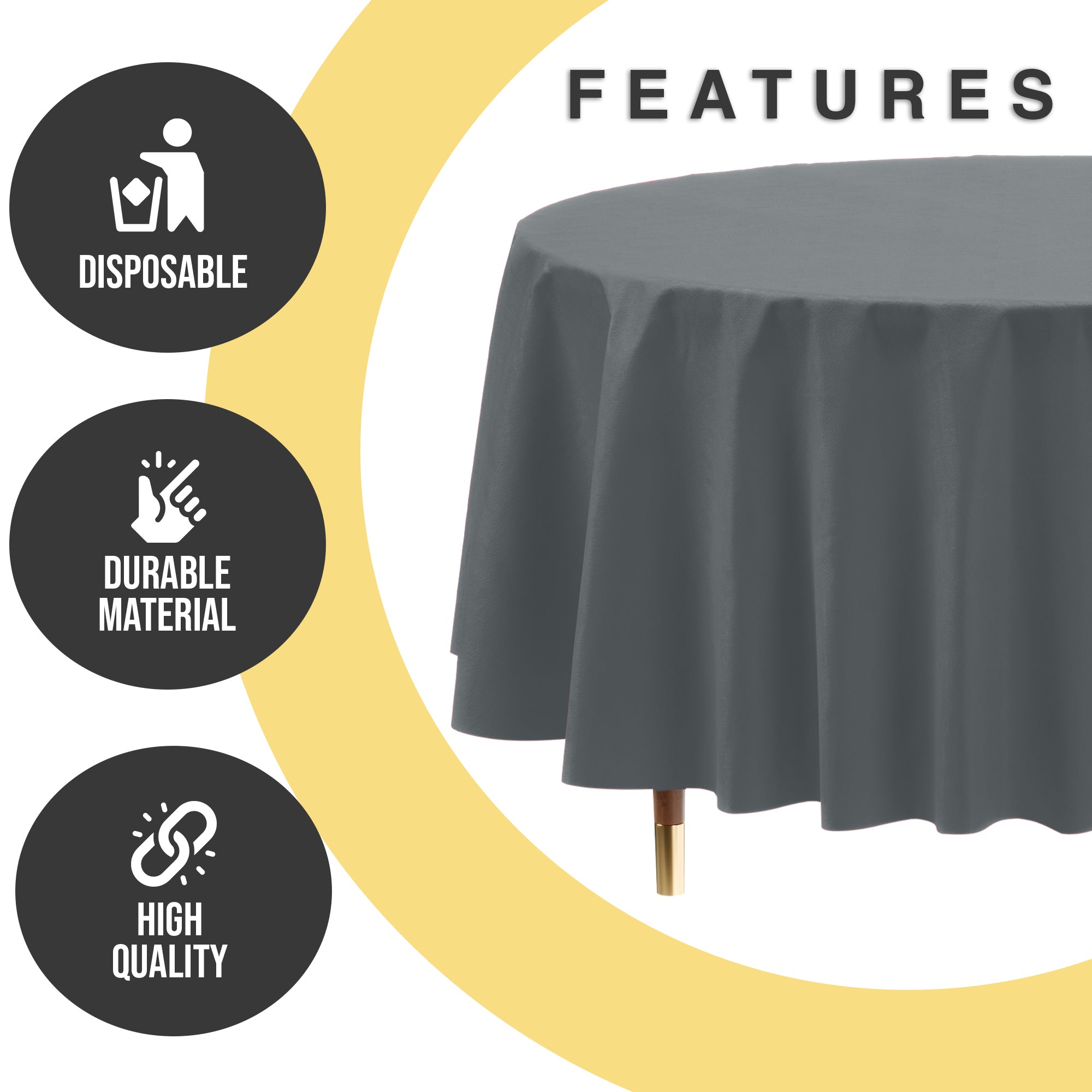 Premium Round Silver Plastic Table Cover | 84 in. | Case of 96