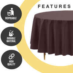 Premium Round Brown Plastic Table Cover | 84 in. | Case of 96