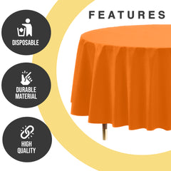 Premium Round Orange Plastic Table Cover | 84 in. | Case of 96