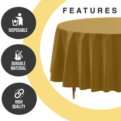 Premium Round Gold Plastic Table Cover | 84 in. | Case of 96