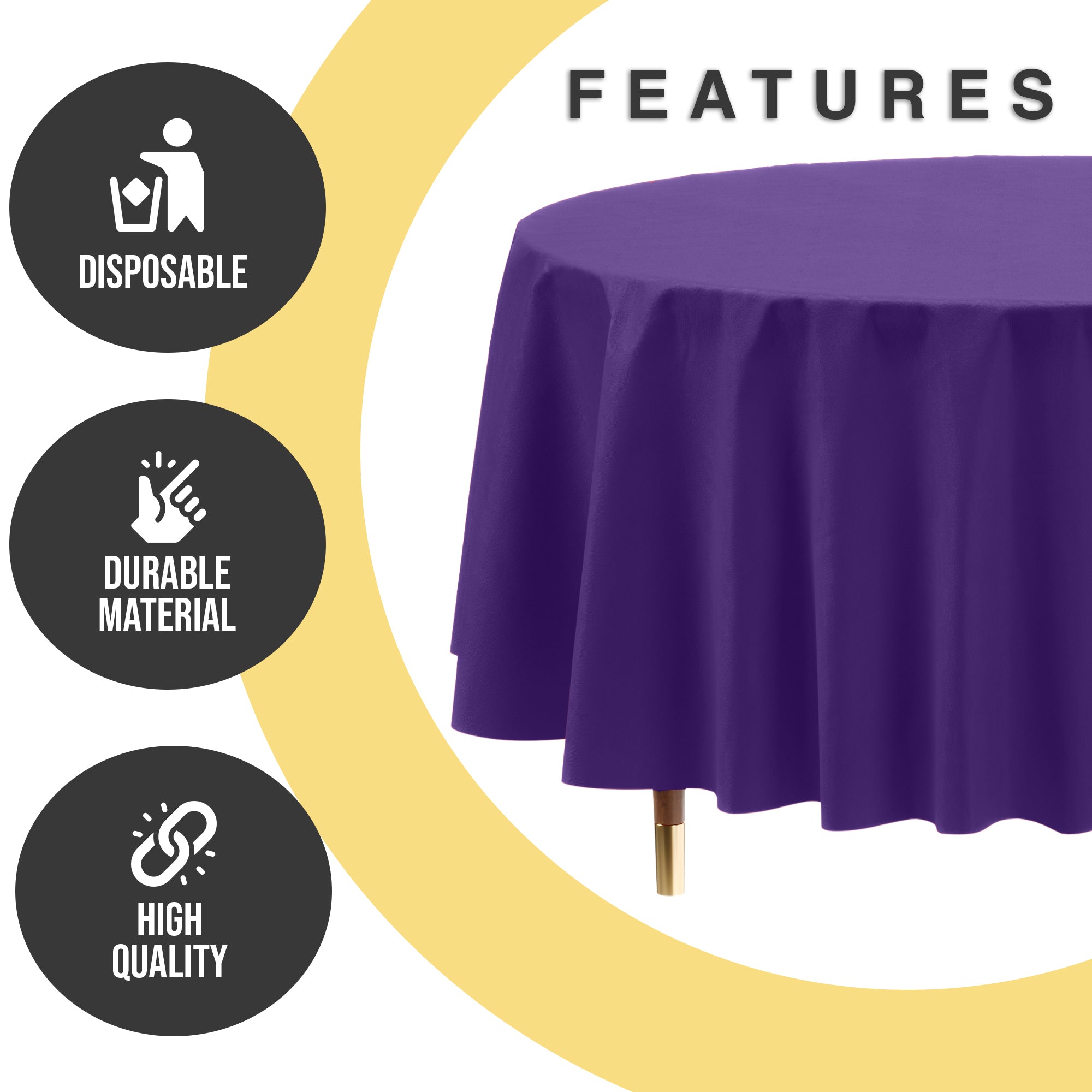 Premium Round Purple Plastic Table Cover | 84 in. | Case of 96