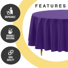 Premium Round Purple Plastic Table Cover | 84 in. | Case of 96