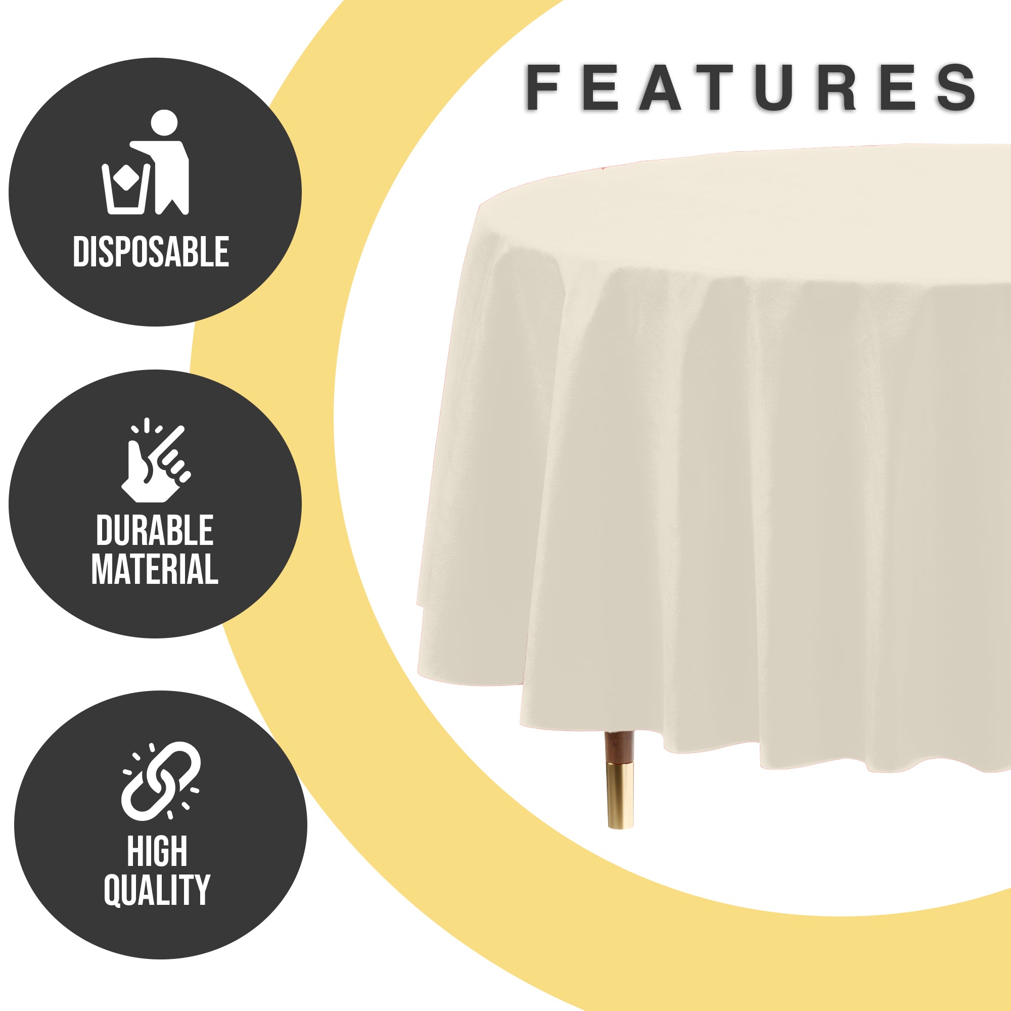 Premium Round Ivory Plastic Table Covers | 6 Pack | 84 in.