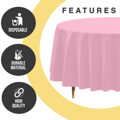Premium Round Pink Plastic Table Covers | 6 Pack | 84 in.