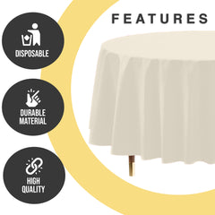 Premium Round Ivory Plastic Table Covers | 12 Pack | 84 in.