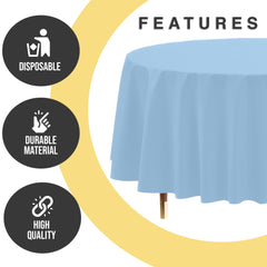 Premium Round Light Blue Plastic Table Covers | 12 Pack | 84 in.