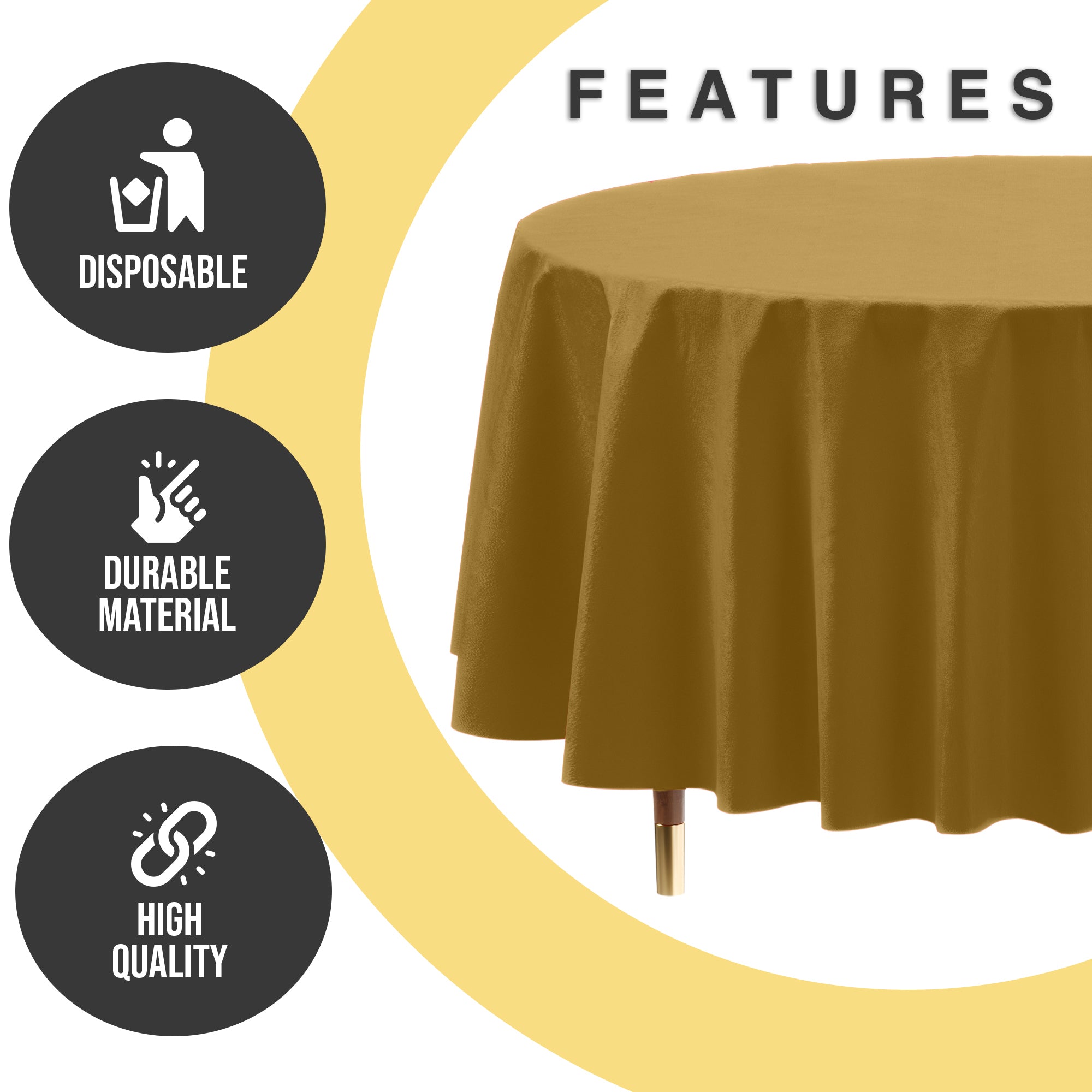 Premium Round Gold Plastic Table Covers | 12 Pack | 84 in.