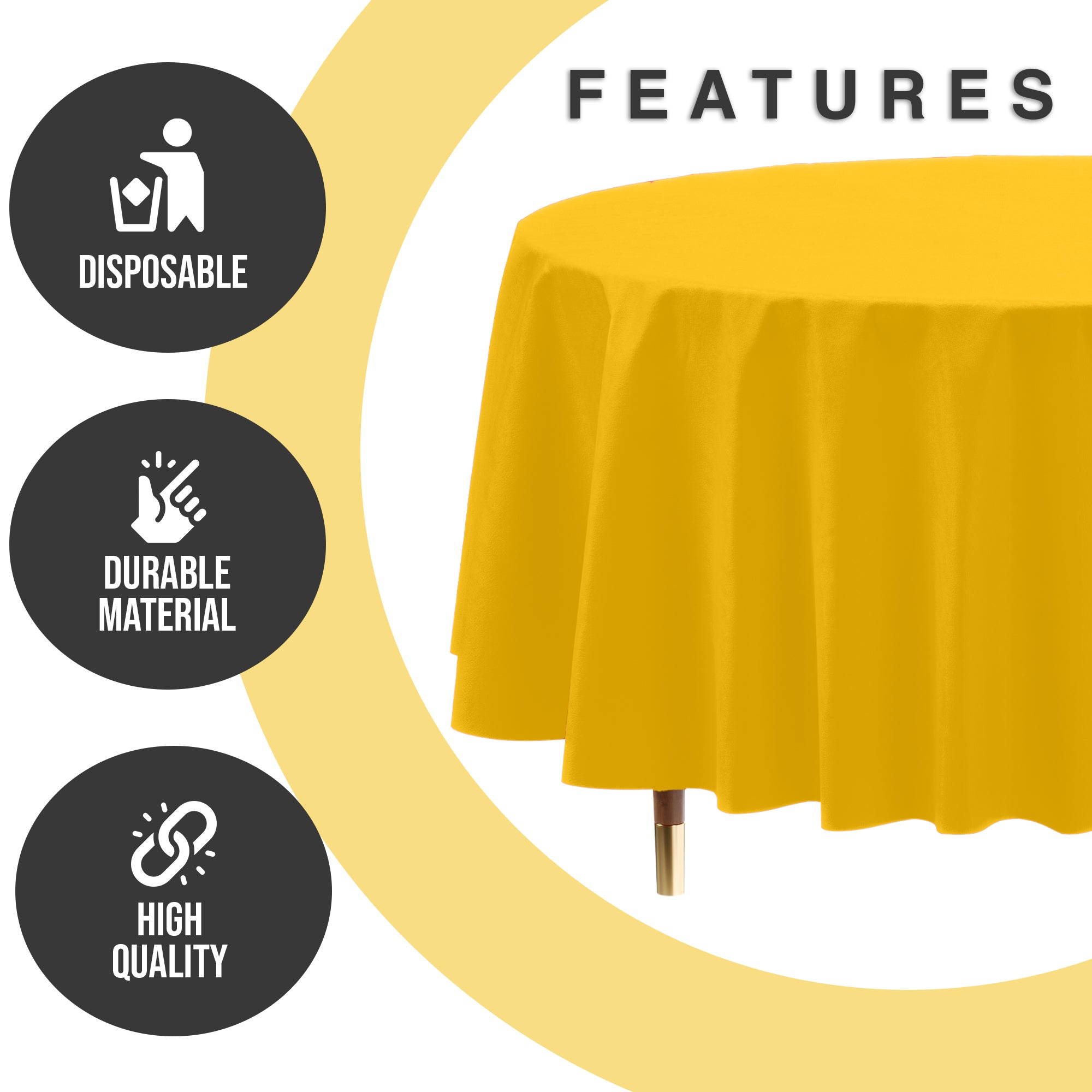 Premium Round Yellow Plastic Table Cover | 84 in. | Case of 96
