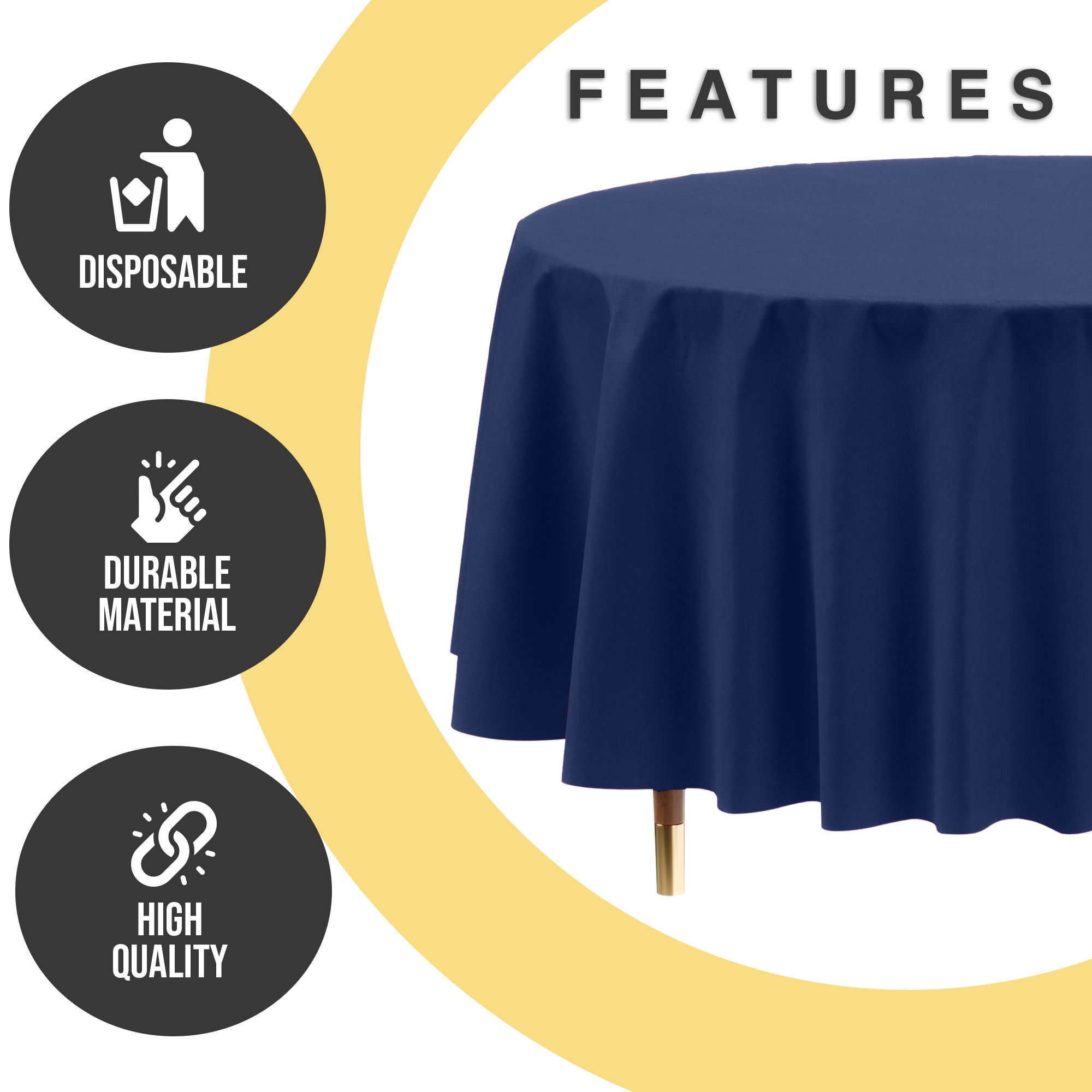 Premium Round Navy Blue Plastic Table Cover | 84 in. | Case of 96