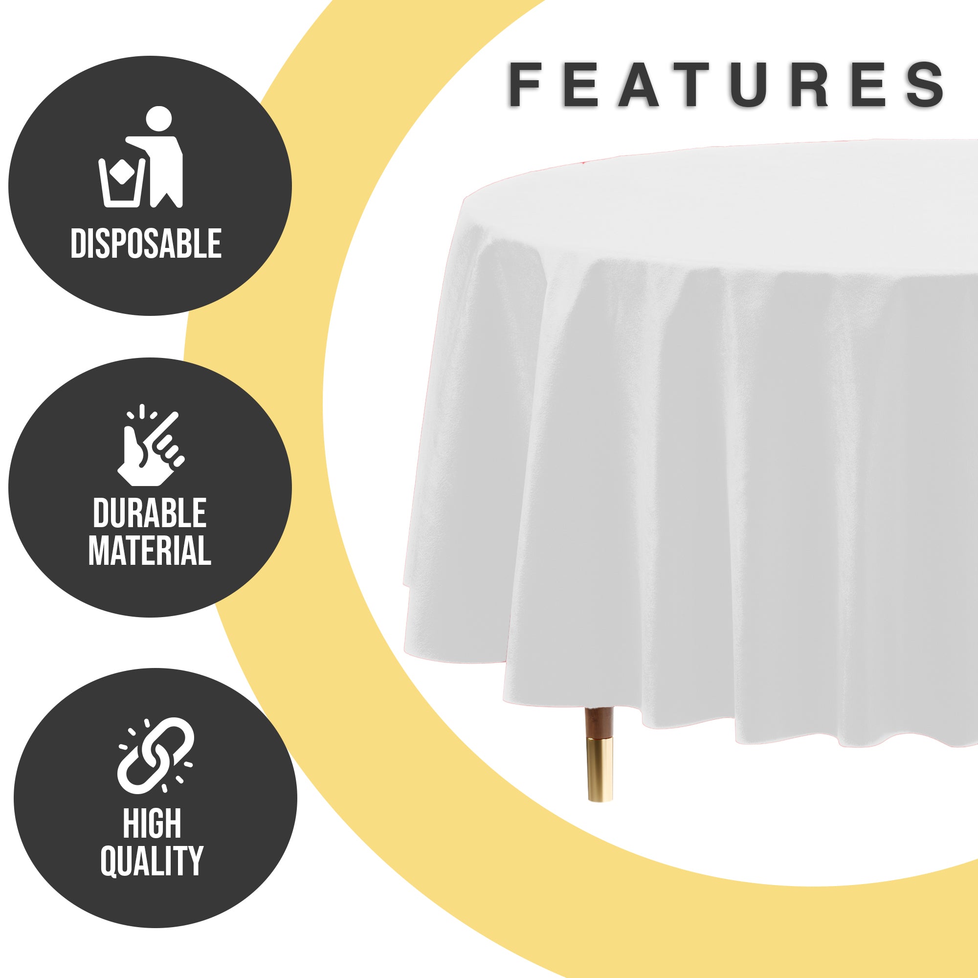 Premium Round White Plastic Table Cover | 84 in. | Case of 96