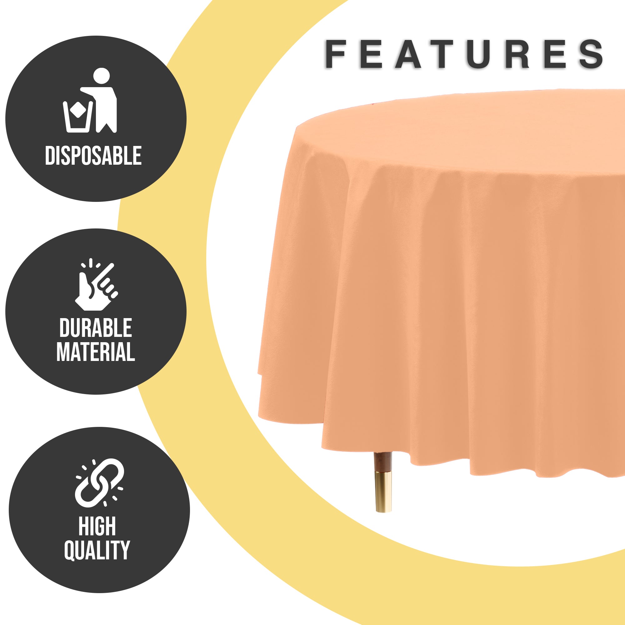 Premium Round Peach Plastic Table Covers | 6 Pack | 84 in.