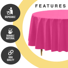 Premium Round Cerise Plastic Table Covers | 6 Pack | 84 in.