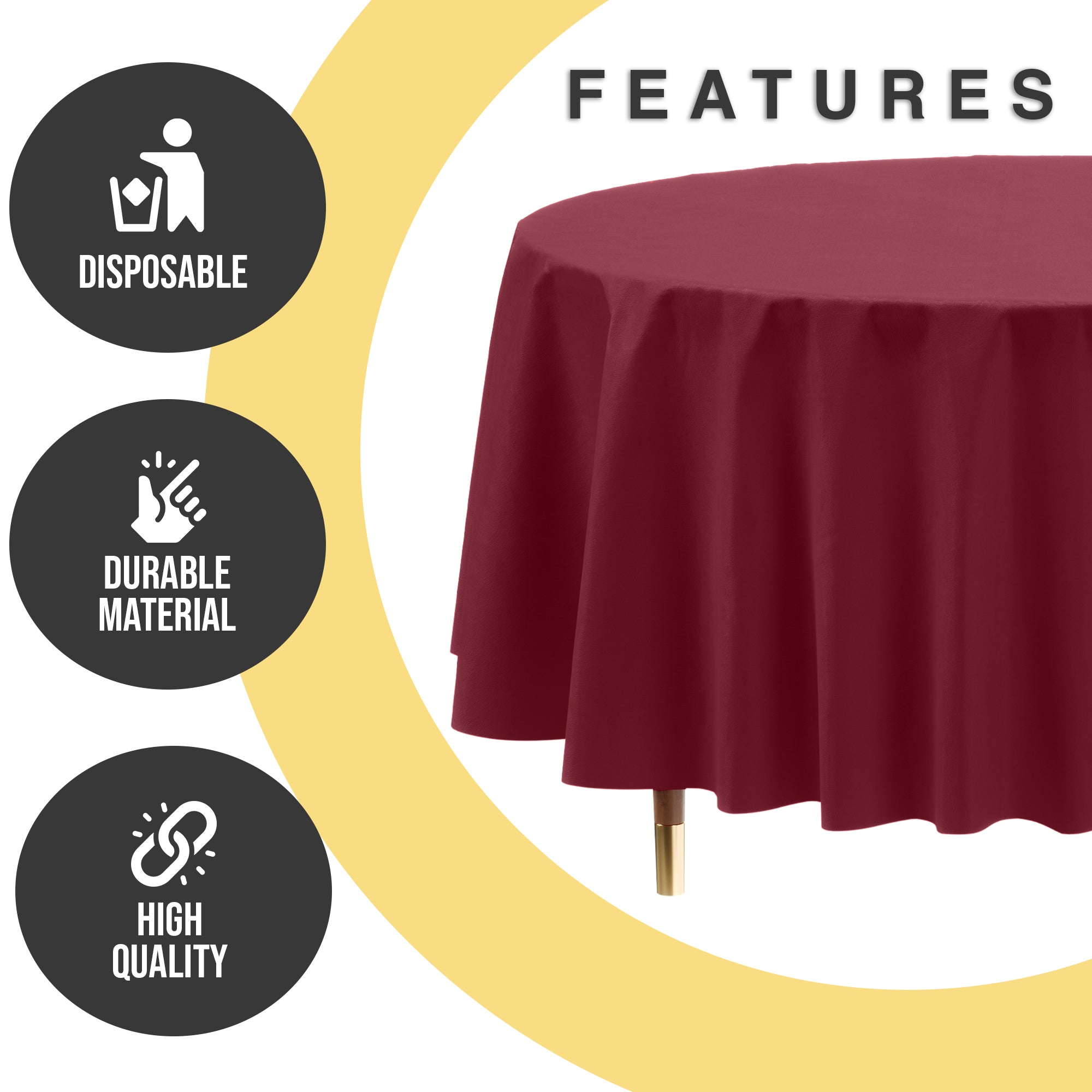 Premium Round Burgundy Plastic Table Cover | 84 in. | Case of 96