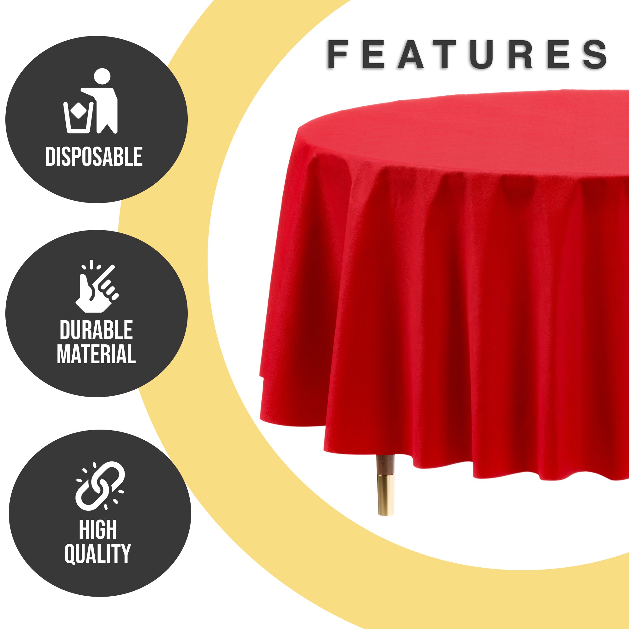 Premium Round Red Plastic Table Cover | 84 in. | Case of 96