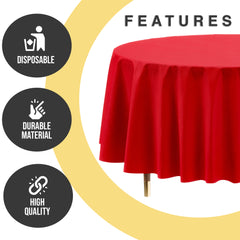 Premium Round Red Plastic Table Cover | 84 in. | Case of 96