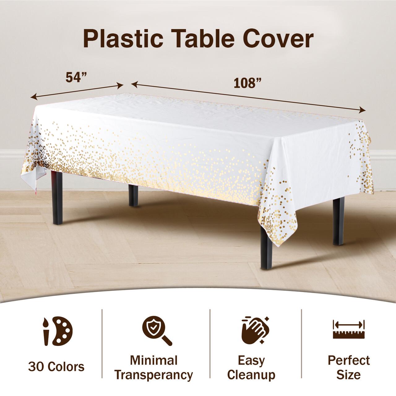 White & Gold Celebrate Printed Plastic Table Covers | 6 Count