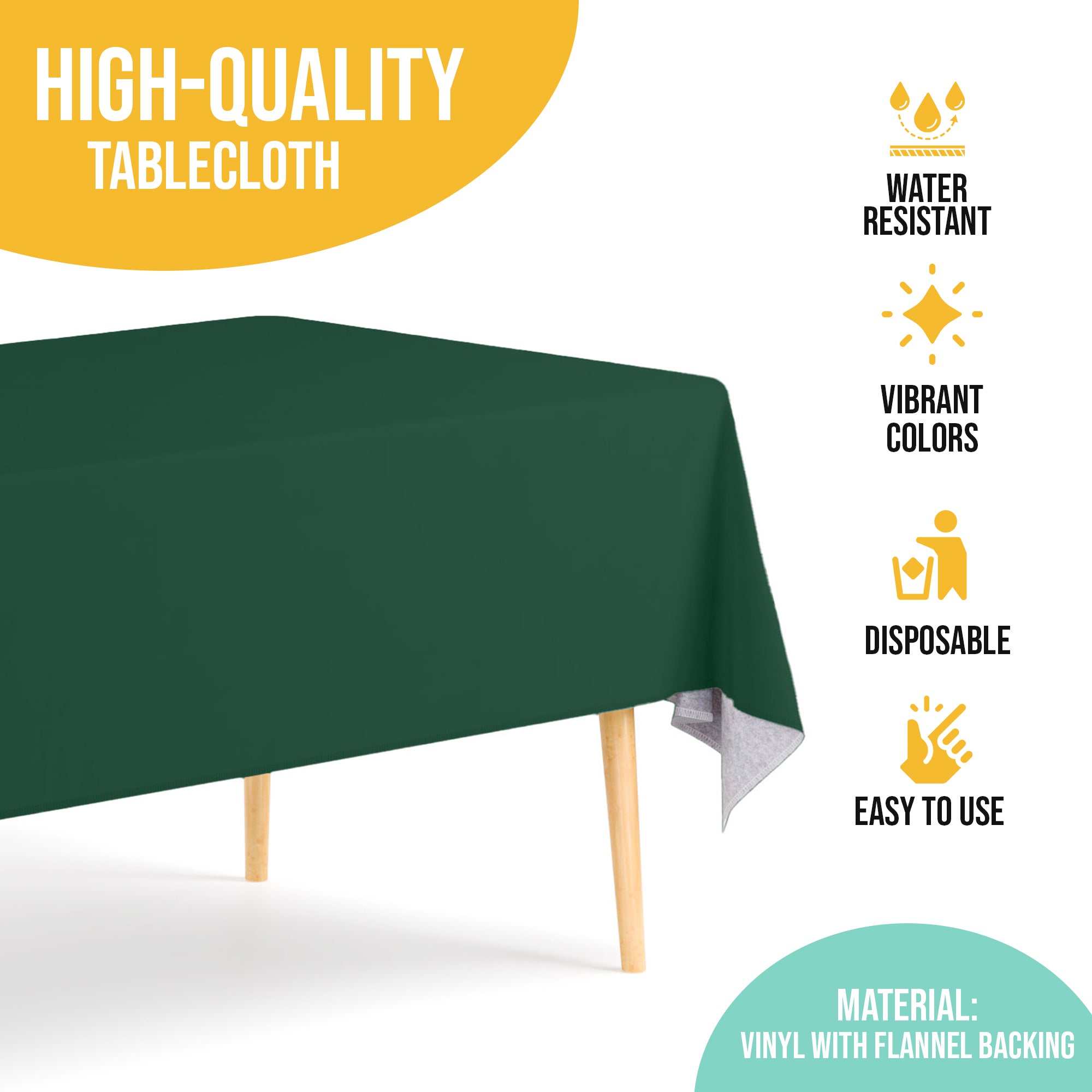 Dark Green Flannel Backed Plastic Table Cover 54 in. x 70 in.