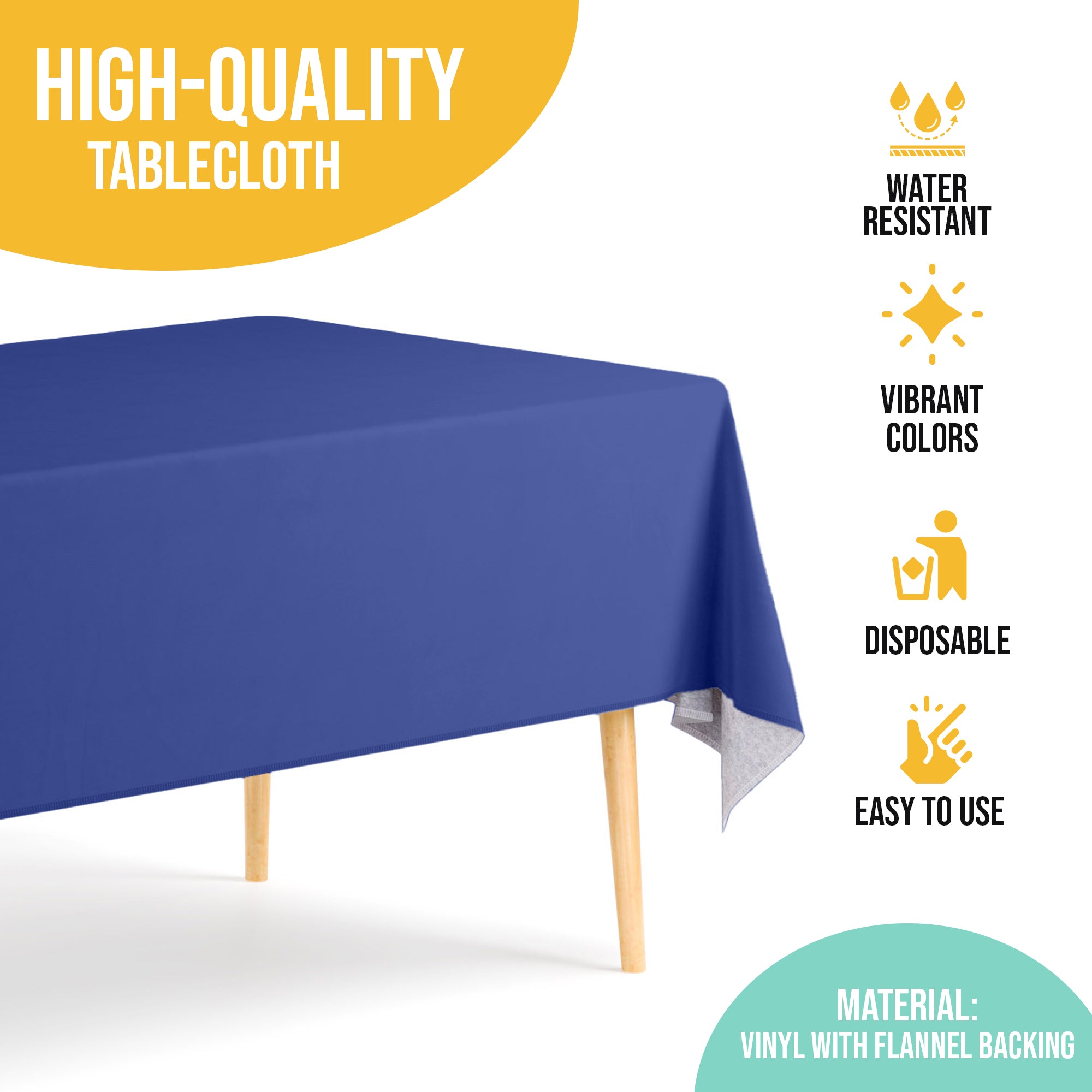 Dark Blue Flannel Backed Plastic Table Cover 54 in. x 70 in.