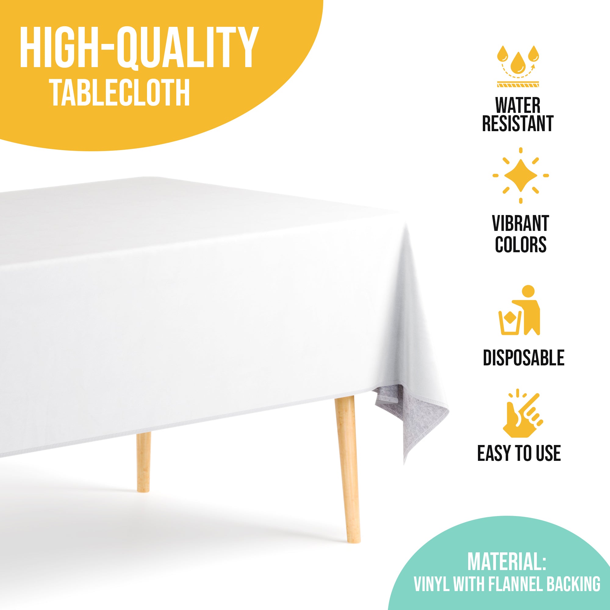 White Flannel Backed Plastic Table Cover  | 54 in. x 108 in.