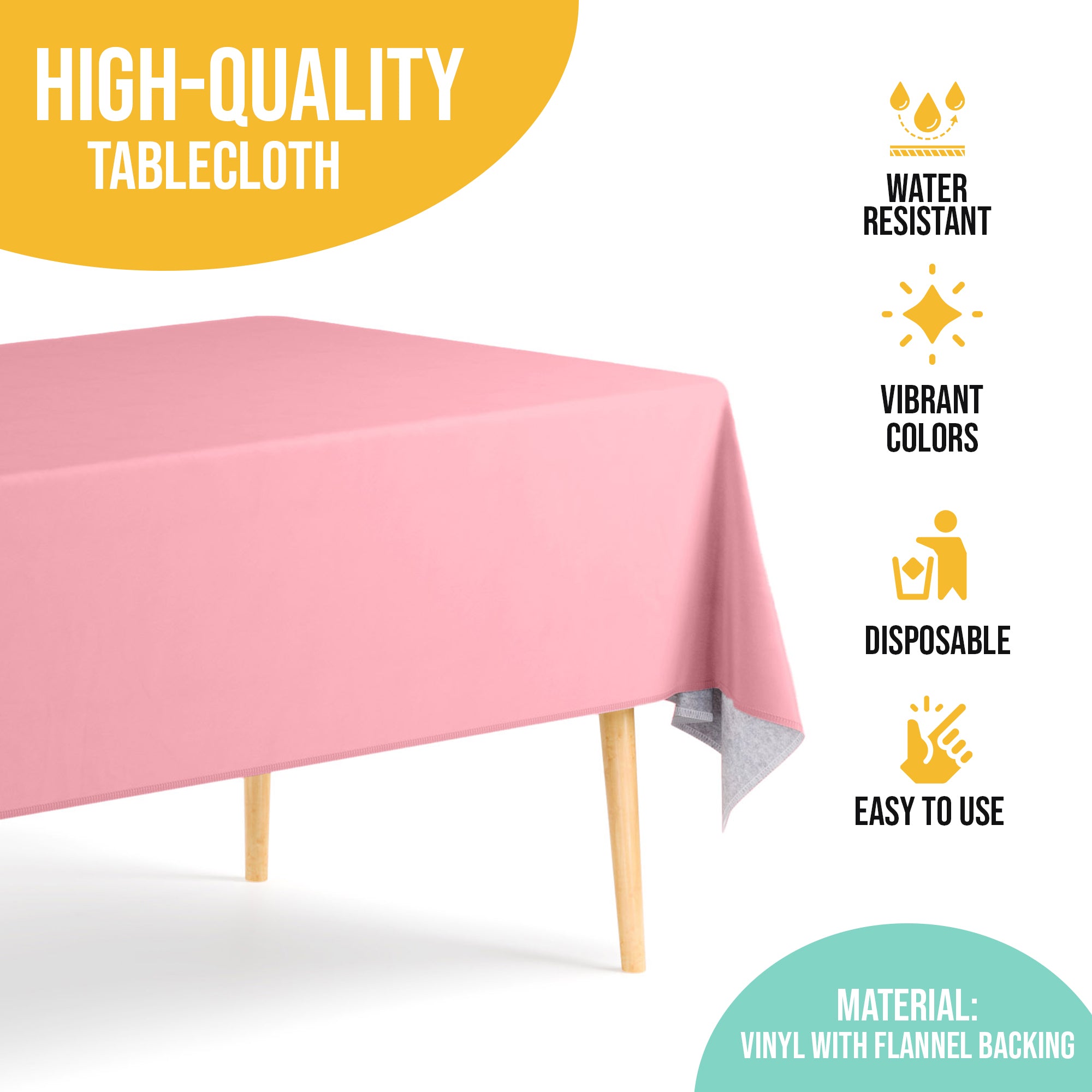 Pink Flannel Backed Plastic Table Cover 54 in. x 70 in.