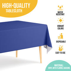 Dark Blue Flannel Backed Plastic Table Cover  | 54 in. x 108 in.