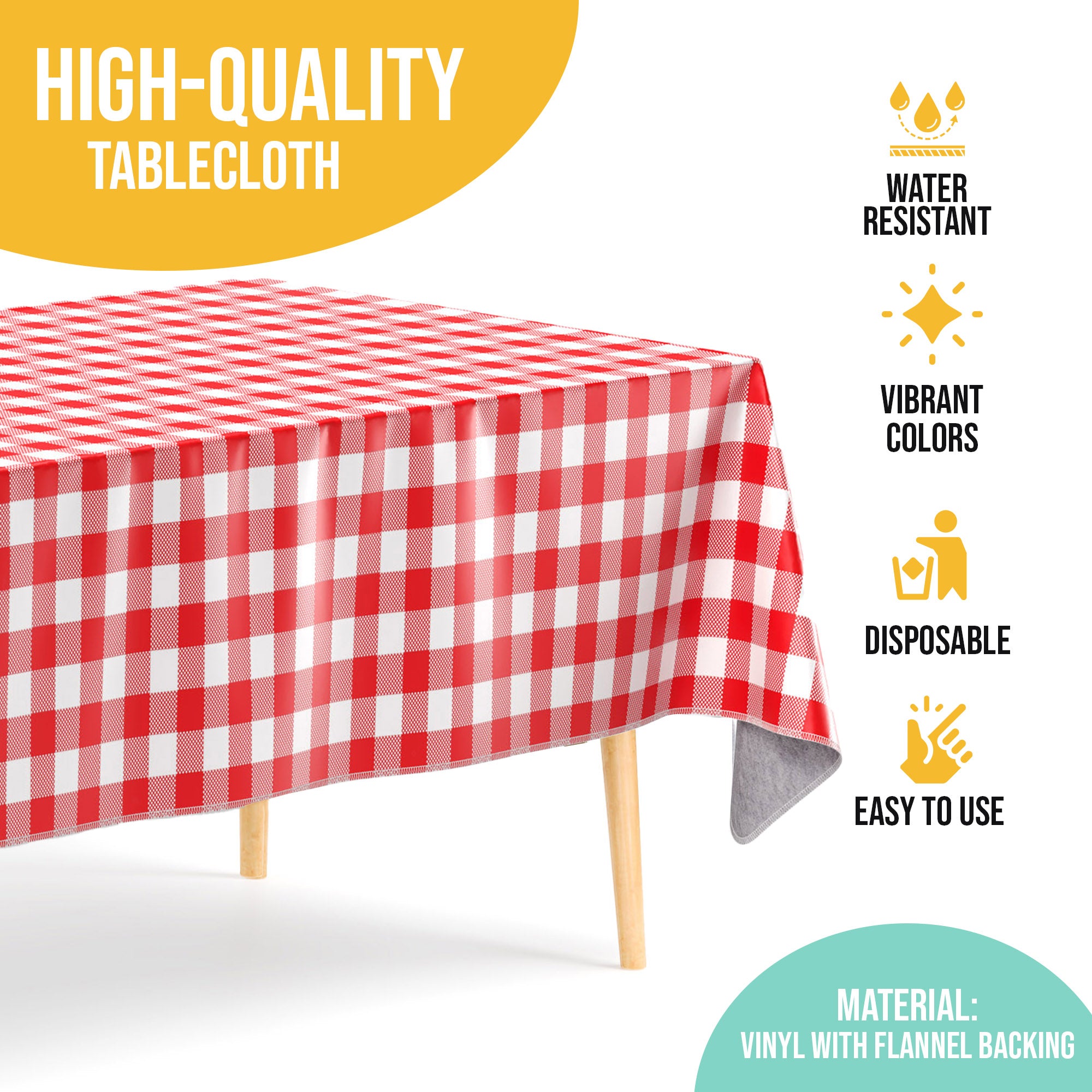 Red Gingham Flannel Backed Plastic Table Cover  | 54 in. x 108 in.