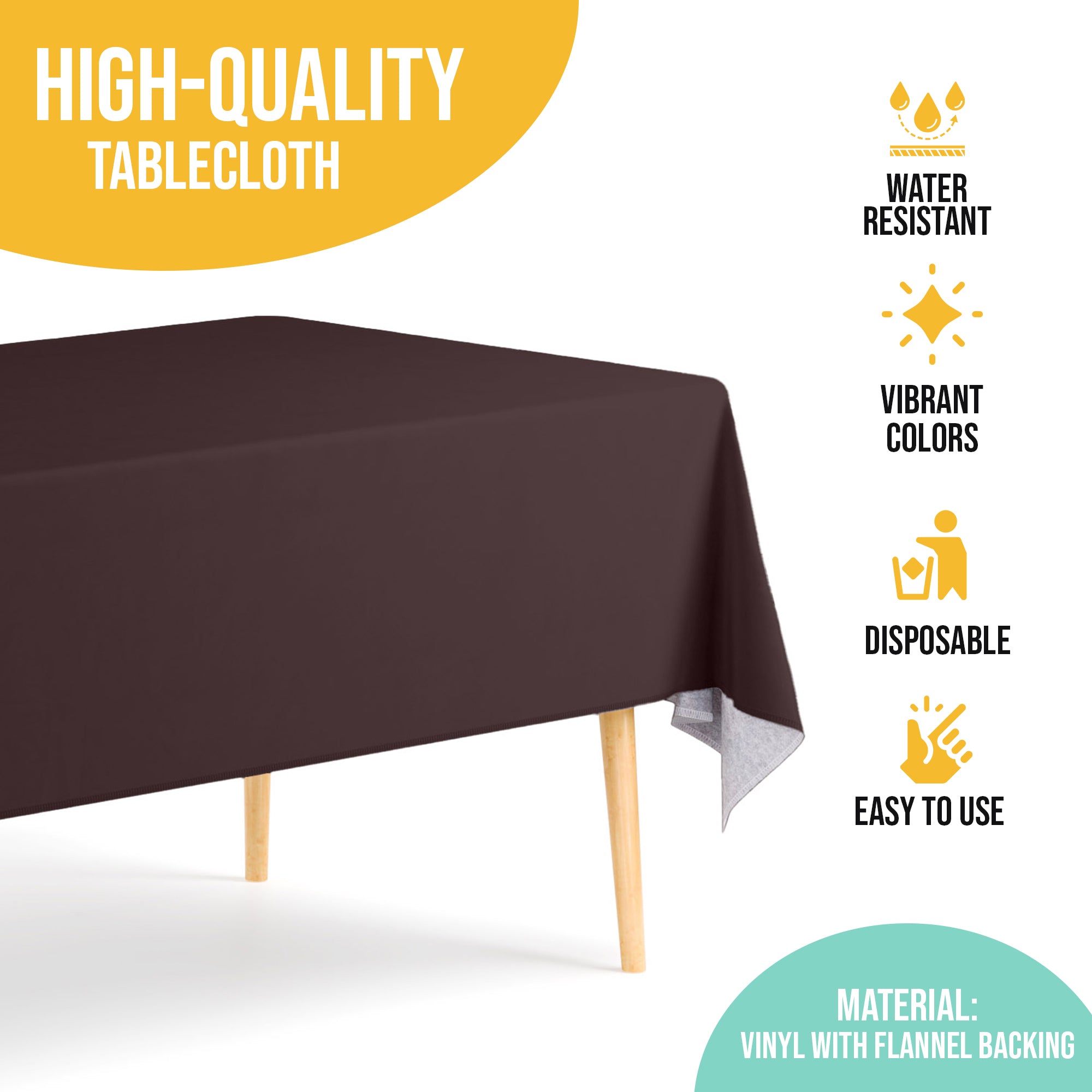 Brown Flannel Backed Plastic Table Cover 54 in. x 70 in.