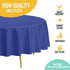 Dark Blue Flannel Backed Plastic Table Cover 70 in. Round
