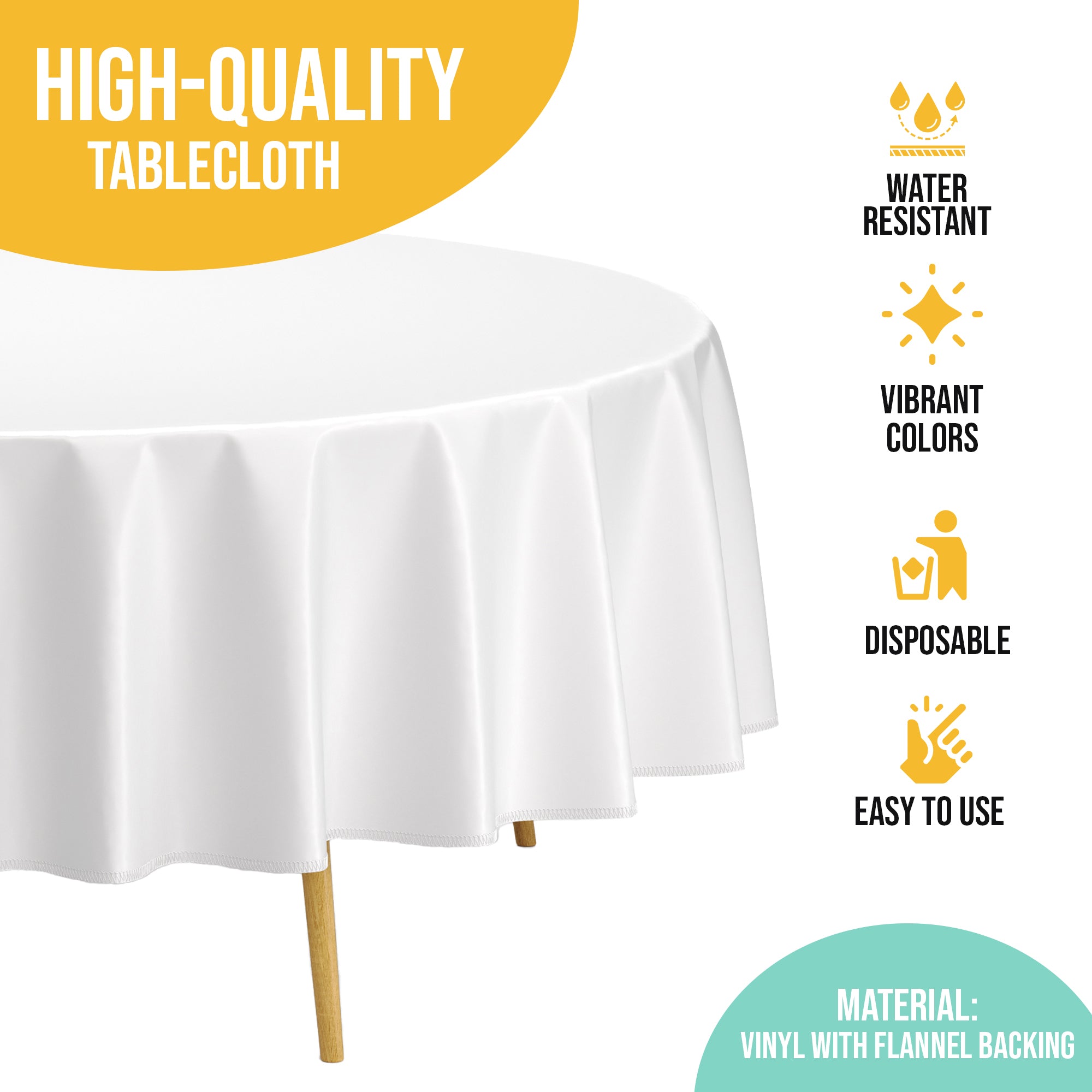 White Flannel Backed Plastic Table Cover 70 in. Round | Case of 36