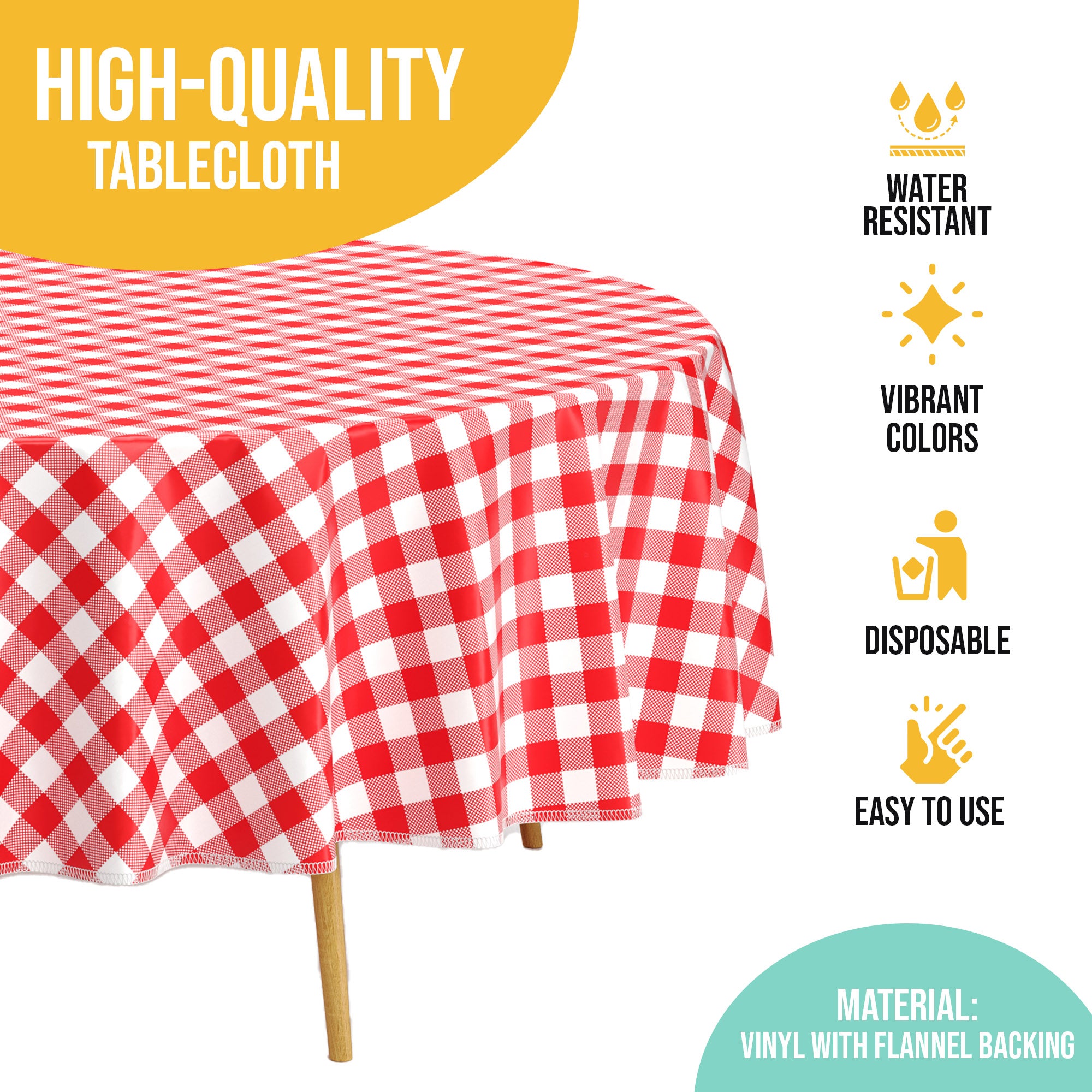Red Gingham Flannel Backed Plastic Table Cover 70 in. Round