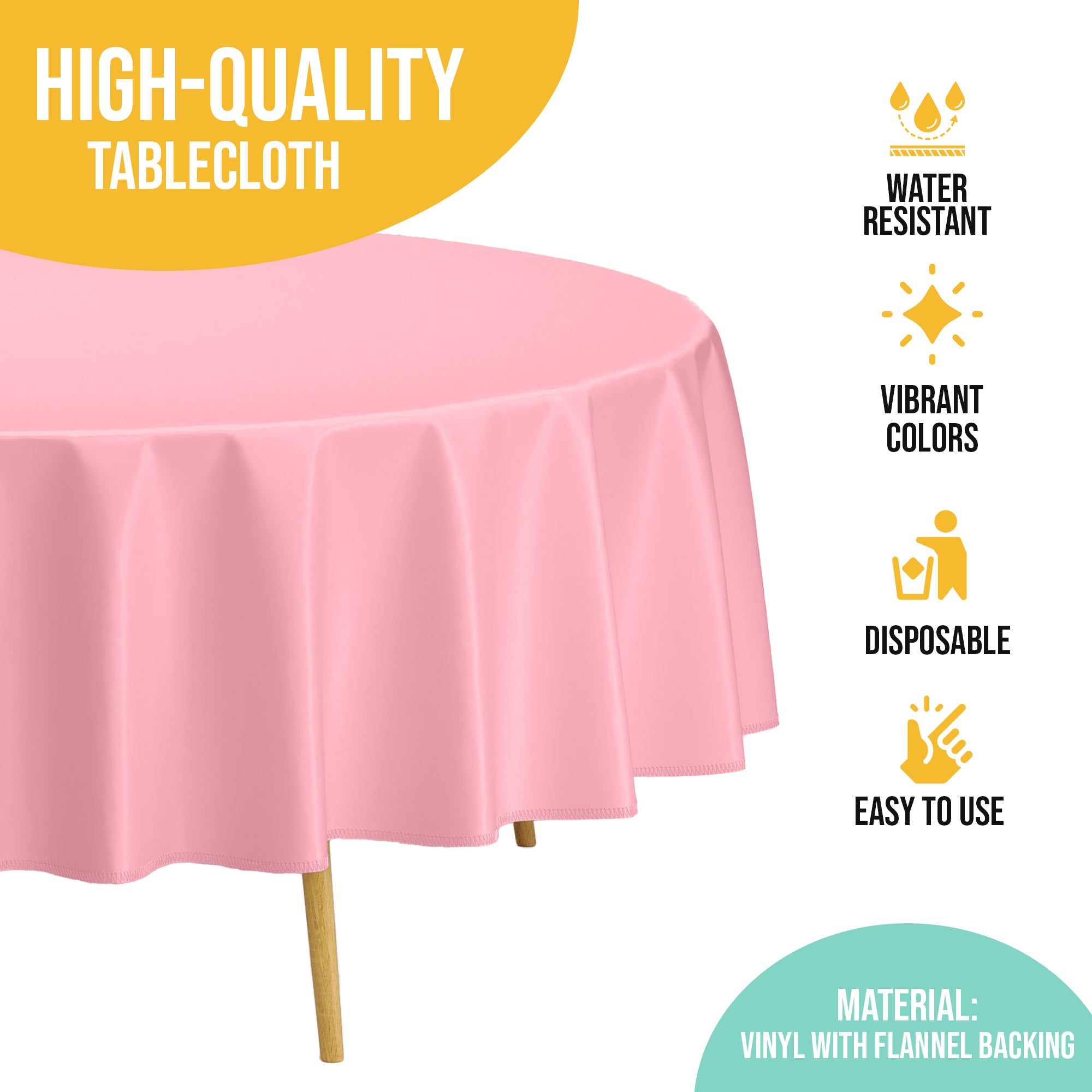 Pink Flannel Backed Plastic Table Cover 70 in. Round