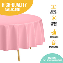 Pink Flannel Backed Plastic Table Cover 70 in. Round