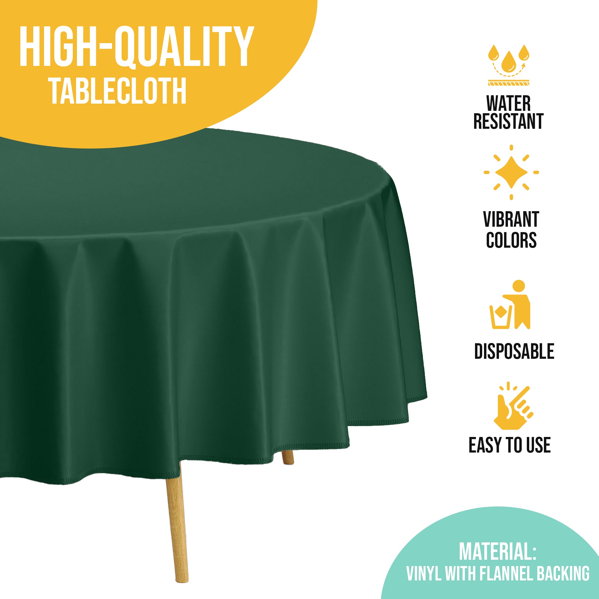 Dark Green Flannel Backed Plastic Table Cover 70 in. Round