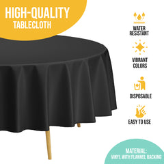 Black Flannel Backed Plastic Table Cover 70 in. Round