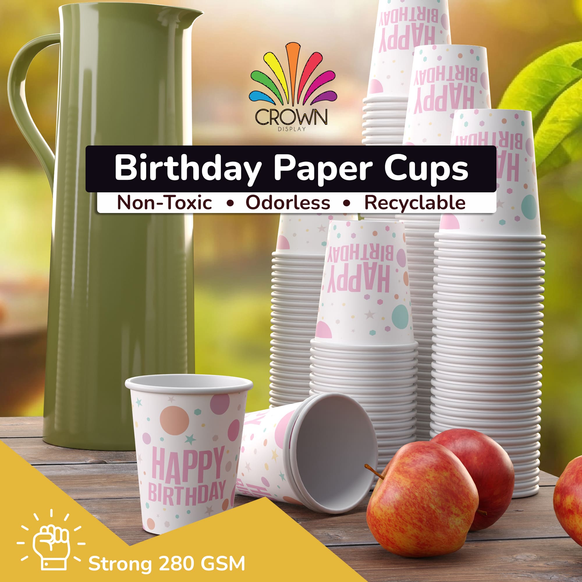 9 oz. Pink Birthday Print Paper Cups - 50 Ct.| Case of 20