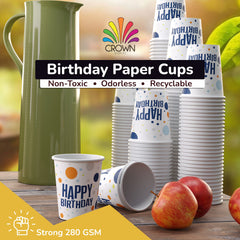 9 oz. Blue Birthday Print Paper Cups - 50 Ct.| Case of 20