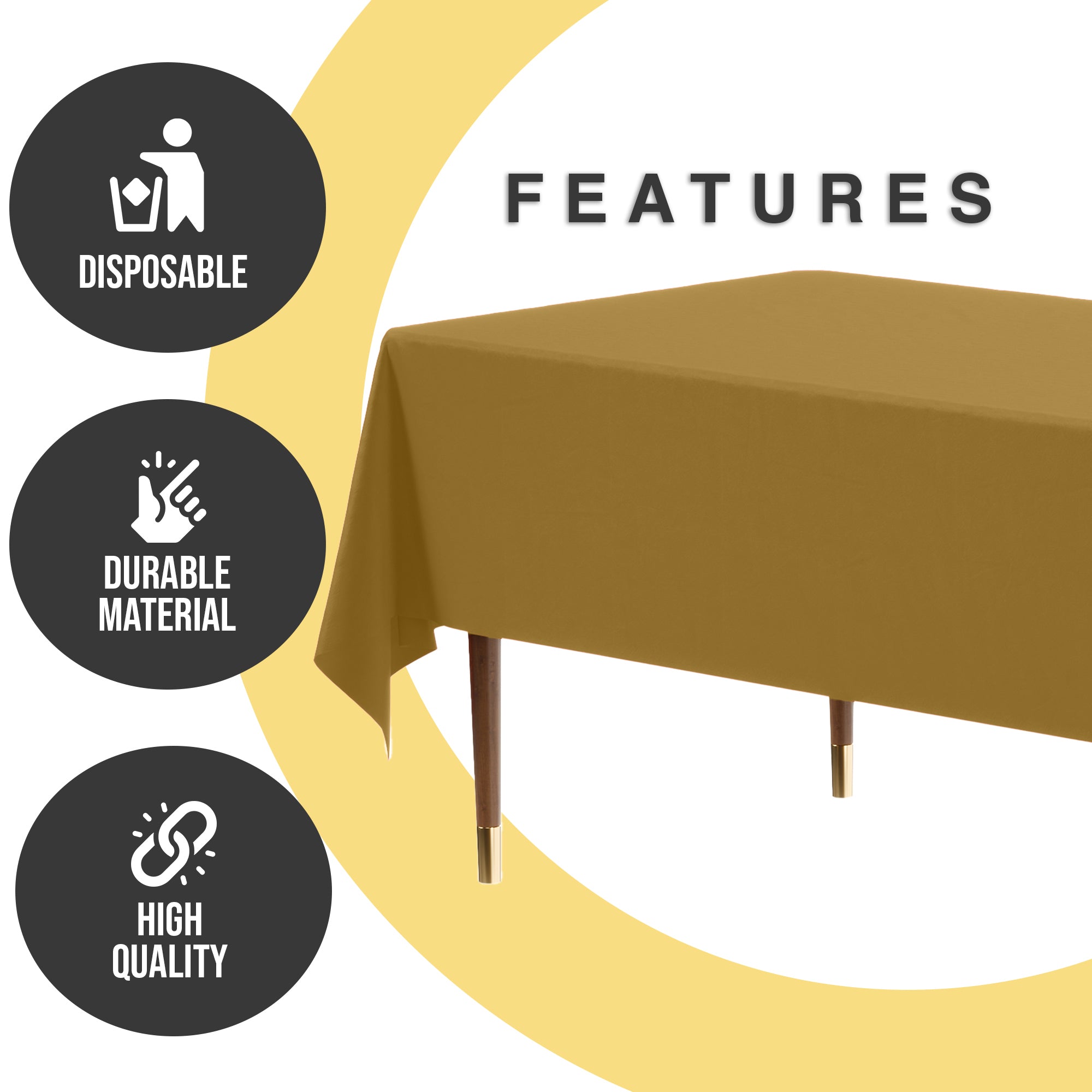 Premium Gold Plastic Table Covers | 6 Pack | 54 in. x 108 in.