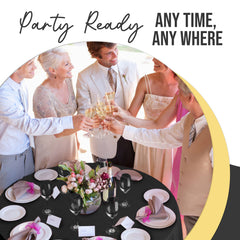 Premium Round Black Plastic Table Covers | 6 Pack | 84 in.