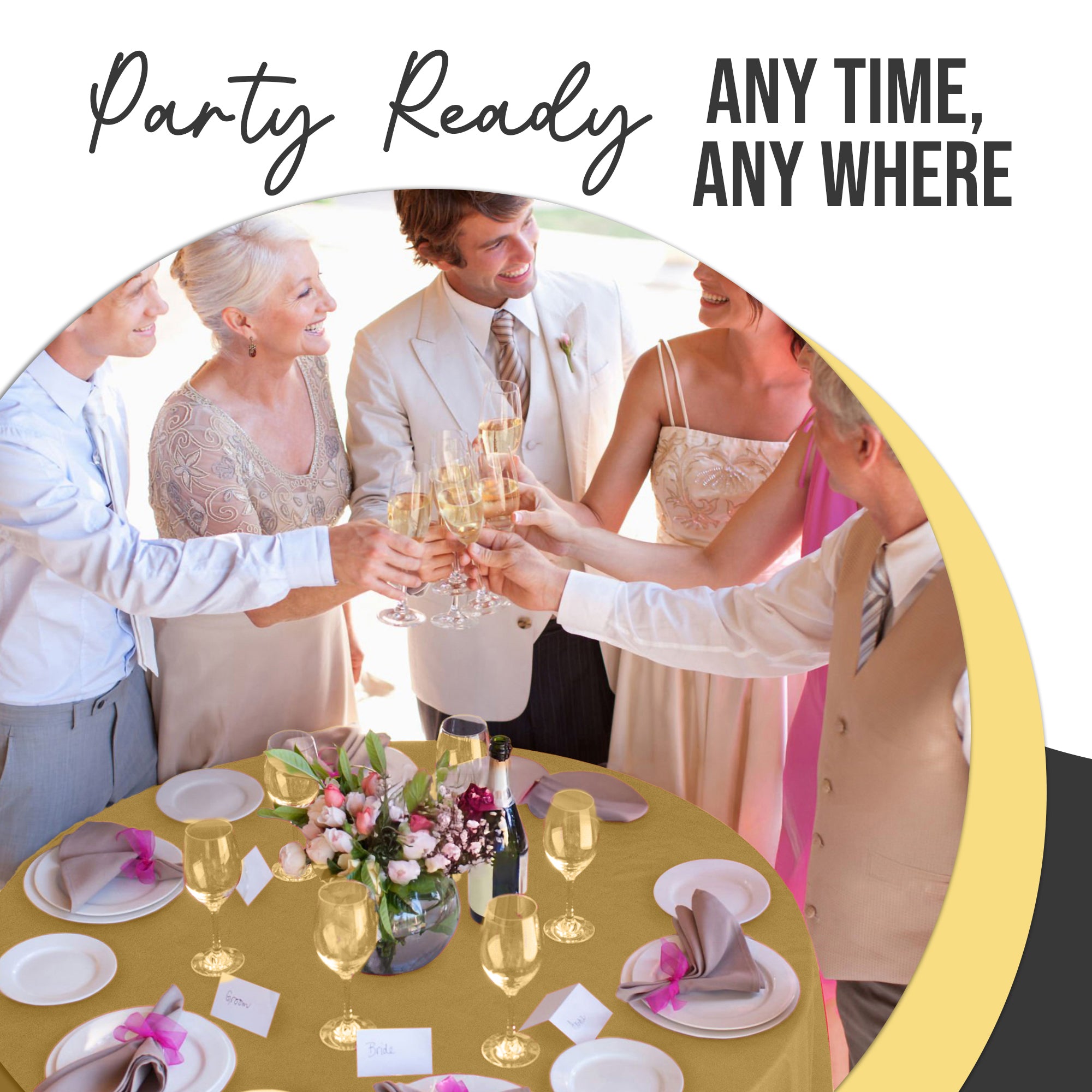 Premium Round Gold Plastic Table Cover | 84 in. | Case of 96
