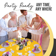 Premium Round Yellow Plastic Table Covers | 6 Pack | 84 in.